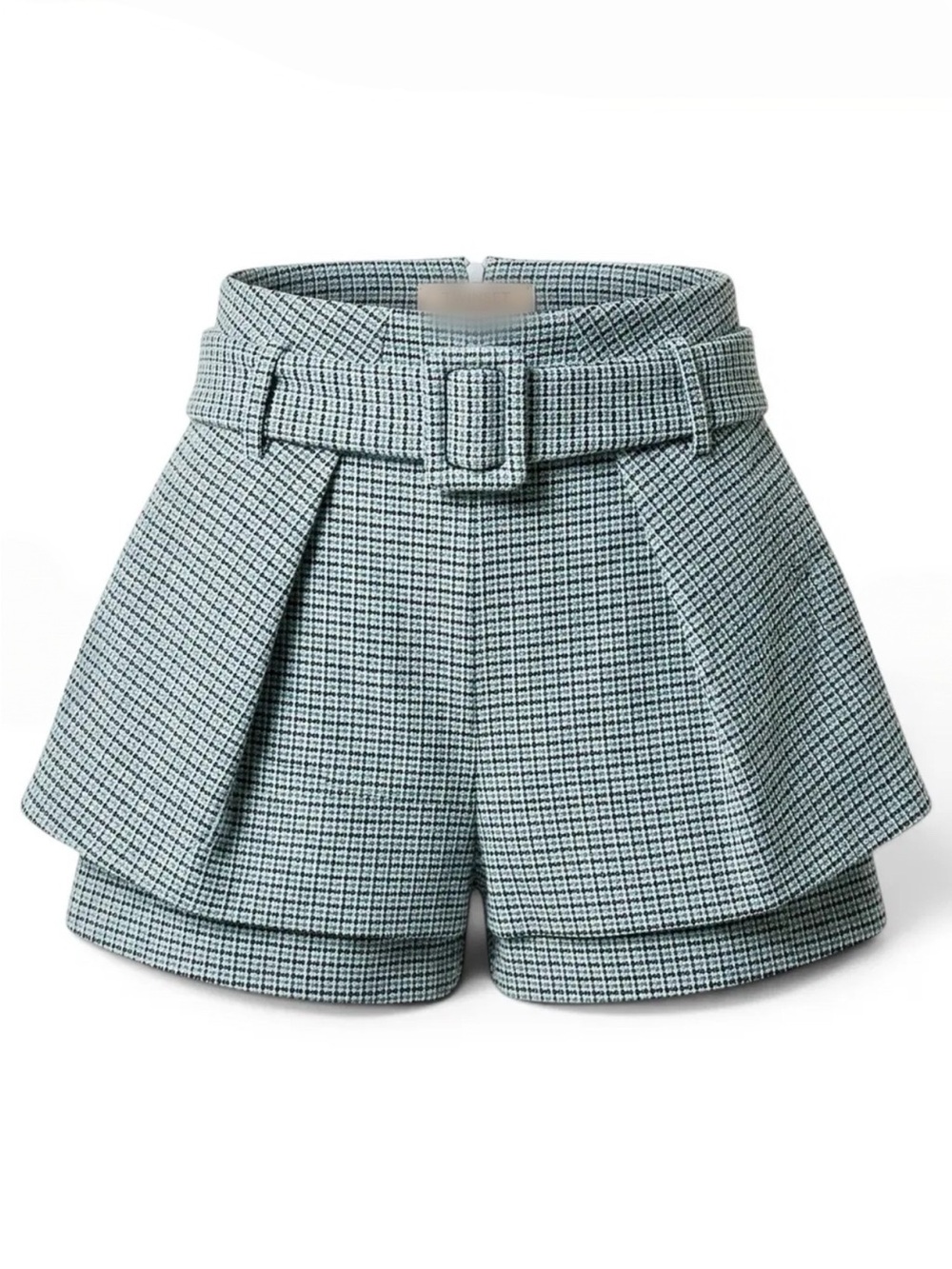 MAJE light blue white checked skort w belt side pockets mini length 38 size M